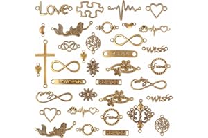 HERZWILD Connecteur Bijoux Métal, 50pcs Ensemble De Charmes Argent, Pendentif Pour Artisanat, Collier, Bracelet, Fabrication Accessoires DIY