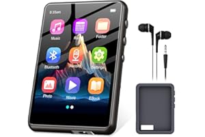 128 GB Reproductor MP3 Bluetooth 5.3, Reproductor MP3 Deportivo ZAQE con Pantalla Táctil de 2,4", Altavoces de Alta Definición Integrados, Radio FM, Grabación, Entrada de Línea, hasta 512 GB, Negro