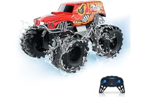 Carox Amphibienfahrzeug Ferngesteuertes Auto, 2.4 Ghz 1500mah RC, Wasserdicht Monstertruck Auto Car Pool Strand Spielzeug für Kinder ab 6 Jahre OX21RED