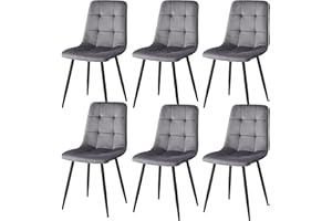 GrandCA HOME Juego de 6 Sillas de Comedor con Asiento Tapizado en Terciopelo Holandés, Sillas de Cocina Modernas con Patas de Metal, Gris-HL