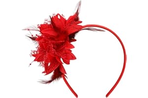 MWOOT Bandeau Plumes de Fleur Artificielle, Années 1920 Fascinateur Plumes pour Femmes, Vintage Serre Tete Rouge, 1920S Accessoires Cheveux pour Cocktail Mariage Goûter Décoration