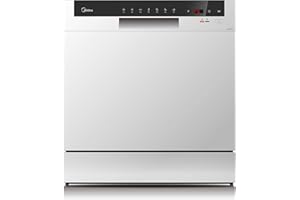 Midea Counter Top Dishwasher, Portable, 8 Place Settings, 7 Programs, Inverter Quattro, Silent & High Energy Efficient, Rapid Wash, Child Lock, Self Cleaning, 70 Intensive White, WQP8-3802F-S