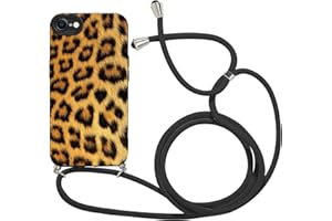 Coalbooliy Handykette für iPhone SE 2022/ SE 2020/7/8 Hülle mit Band, Aesthetic Schwarzer Leopardenmuster Muster Verstellbarer Halskette Handyhülle Kordel zum umhängen TPU Case Stoßfest Schutzhülle