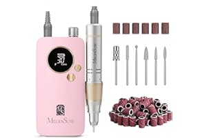 MelodySusie Electirc Nail Drill 30000 RPM, SC320F Professional Rechargeable Portable Nail File,Cordless E File for Acrylic Nails Gel Polishing Removing Nail Kit for Manicure Salon Home,Rose