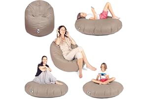 PATCH HOME Patchhome Sitzsack 2 in 1 Sitzkissen Bodenkissen für Erwachsene & Kinder - Gaming mit Füllung Kissen Sessel BeanBag (Ø 100cm, Beige)