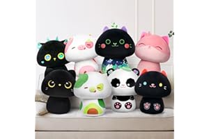 Mewaii 20CM Weiche Minze Katze Pilz Gefüllte Tier Plüsch Kissen Squishy Spielzeug mit Schwarz