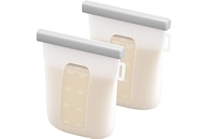 Nuliie 2 Uds Silicona Bolsas Leche Materna Reutilizable, Bolsas Leche Materna Congelar Doblemente a Prueba de Fugas, Sin BPA 8oz/240ml Autoportantes Bolsas Almacenamiento Leche Materna, Gris
