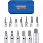 EMENTOL 11-Piece E-Torx Socket Set With Rail – CR-V, 1/4 & 3/8 Drive, Female External Torx E4 To E20, Black Phosphate Coated