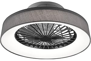 Reality Leuchten LED Deckenleuchten-Ventilator Farsund R62662111, Stoffschirm Grau, inkl. 26 Watt LED, Ventilator 40 Watt