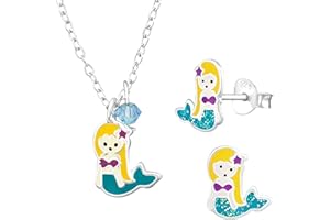 JAYARE Kinder Schmuckset Mädchen - Halskette und Ohrringe - Kette Silber 925 mit Anhänger und Ohrstecker