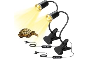 LQUNFIY Lampada Riscaldante Tartarughe 2 Pezzi Lampada Riscaldante per Rettili con Interruttore Timer 360°Regolabile E27 Ceramica Portalampada con 240CM Cavo per Serpente Lucertola Pulcino(Senza lampadina)