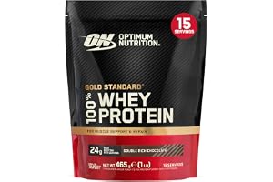 Optimum Nutrition Gold Standard 100% Whey Proteinpulver,465 g | Double Rich Chocolate,15 Portioner,24g Protein, BCAA,Lågt sockerinnehåll, Främjar Muskeltillväxt och Återhämtning