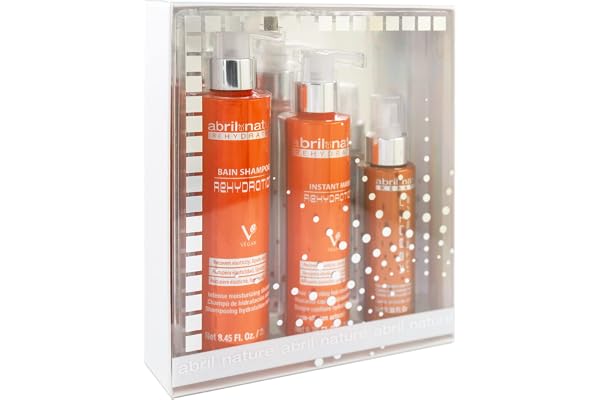 abril et nature - Set de Soins Capillaires Professionnels Rehydration - Hydratation Maximale pour Cheveux Secs - Pack Shampooing, Masque et Sérum - Restaure la Flexibilité et l’Aspect Sain - 550 ml