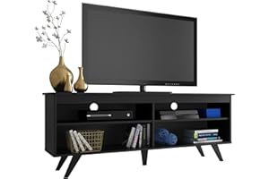 Madesa Mueble de TV Moderno, Mesa de Salón con 4 Estantes de Gran Almacenaje para Televisores de hasta 65 Pulgadas, 150 x 38 x 58 cm, Madera - Negro