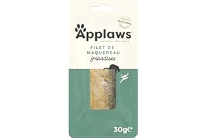 Applaws 100% Friandise naturelle pour chat - Longe de maquereau pour chaton, Chats adultes et âgés - Lot de 12 sachets de 30 g