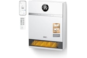 Dreo Smart Electric Wall Heater, 28dB Silent Ceramic Space Heaters for Home, Low Energy, 30° Oscillation, Adjustable Thermostat, 24H Timer, IP24 Wall Mounted for Bedroom, Works with Alexa