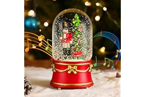 Lewondr Globo de Nieve Navideño, Globo de Cristal con 8 Canciones Navideñas, Caja de Música Eléctrica Reno con Cascanueces y árbol de Navidad, Decoración de Navidad para Chimenea de Dormitorio