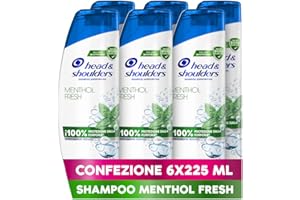 Head & Shoulders Szampon przeciwłupieżowy Menthol Fresh, do włosów tłustych, do ochrony przed łupieżem, sprawdzonych klinicznie, 225 ml x 6