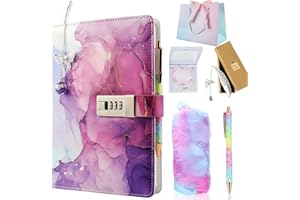 MHwan Diario Secreto Niña, Set de Regalo de 6 Piezas para Niña, Viene con Bolsa de Regalo, Diario con Candado Con Funda de Cuero PU Impermeable, Exquisitos Regalos de Cumpleaños Vacaciones para Niñas