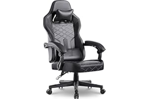 Dowinx Fotel gamingowy, krzesło dla graczy z poduszką wiosenną, ergonomiczny fotel gamingowy z podparciem okolic lędźwiowych, krzesło biurowe, skóra PU, krzesło PC, poszerzone oparcie, 150 kg (czarny)