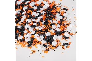 SUJOYGAR Décors Sucrés Halloween 130g - Vermicelles Comestibles Noir & Orange avec Formes Fantômes et Chauves-souris - Décoration Alimentaire Pour Gâteaux, Biscuits, Cookies et Desserts Festifs