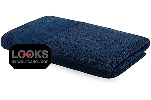 ‎LOOKS BY WOLFGANG JOOP LOOKS by Wolfgang Joop Duschtuch 70x140 cm – 100% Baumwolle Luxus Duschtücher mit Aufhänger & Logostick, Duschhandtuch blau