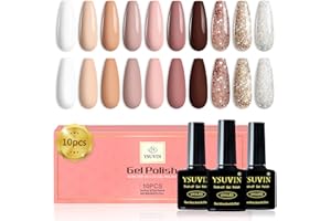 ‎YSUVIN YSUVIN UV Nagellack, 10 Farben Natural Nude Rosa Braun Weiß Glitzer Gel Nagellack Soak-Off UV Gel Nagellack Set für Anfänger DIY Nail Art Maniküre Salon, Langlebig, 8ML
