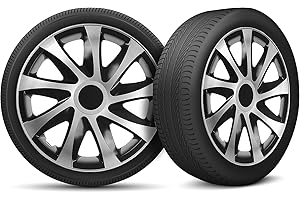 MOTO-MOLTICO Moltico Tapacubos - Set de 4 Universale de Tapacubos - Tapacubos para Todas Ruedas de Acero - Anillo de Seguridad Ajustable - 16 Pulgada - Negro-Plata