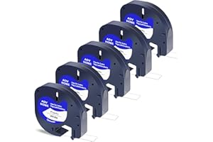 ADV HOME Cinta Compatible con Dymo LetraTag 12mm x 4m Negro sobre Blanco – Pack de Recambios de Etiquetas Plásticas para Dymo LetraTag XR, 200B, 100H, QX50 – Etiquetas Adhesivas