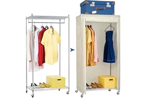 art moon Buffalo, Portant à Vêtements Penderie sur Roues avec Housse de Protection en Tissu, 2 Plateaux de Rangement Chaussures Bagages Sacs, Ouverture 2 Zips, Dimensions: 75x45x150 cm