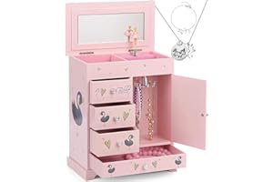 efubaby Large Jewelry Box for Girls 5 Layer Musical Box with Swing Door Spinning Ballerina, Unicorn Jewelry Set Included Jewelry Box Organizer for Girls Kids Jewelry Box Birthday Valentine Gift Pink