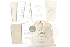 MeinBaby123® Meilensteinkarten Schwangerschaft | Meilenstein Karten Set Geschenk zur Schwangerschaft | Fotokarten für die Schwangerschaft | 42 Karten Inkl. hochwertigem Baumwollsäckchen (beige boho)