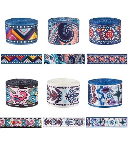 PH PandaHall Ruban Floral Ethnique Bohème Bleu 9.1m - 5cm Largeur Pour Sacs Et Accessoires