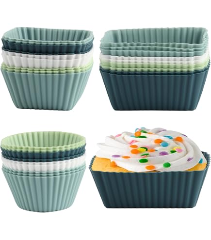 Confezione da 24 pirottini riutilizzabili in silicone per muffin – Stampi per cupcake, riutilizzabili, antiaderenti, per torte, budini, crema pasticcera, gelati, sciocchezza, multicolore (multicolore