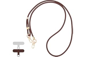 Reownest Handykette Universal zum Umhängen, Handy Halsband mit 2 Patches, Verstellbares Geflochtenes Leder Handy Lanyard, Halskette Kompatibel mit den meisten Smartphones, Braun