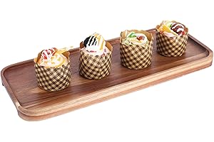 SHENGTIAN Vassoi da portata in legno di acacia (35,6 x 14 cm) rettangolari in legno per decorazione della casa, cibo, verdura, frutta, salumi, antipasto, tagliere per formaggi (1 pezzo, 35 cm)