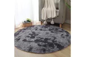 Tinyboy-hbq Miękki okrągły dywan do sypialni, salonu, sypialni, nowoczesny pluszowy dywan odpowiedni do dekoracji wnętrz (szary czarny, średnica 100 cm)