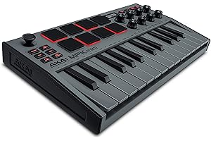 Akai Professional MPK Mini MK3-25-klawiszowa klawiatura sterująca USB MIDI z 8 podświetlanymi padami, 8 pokrętłami, programem do produkcji muzyki, pakiet Native Instruments (integracja NKS), Szara