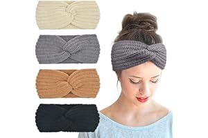 DRESHOW 4 Stück Damen Gestrickt Stirnband Winter Strick Breite Kopfband Elastische Haarband Stirnband Häkelarbeit Ohr Wärmer Damen