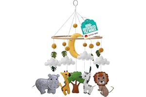 wortek Mobile bébé mobile Mobile pour lit de bébé Table à langer, avec animaux safari en feutre, Mobile pour lit de bébé Carillon à suspendre, Mobile pour lit Cloche de bébé garçon et fille