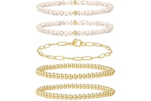 MOROTOLE 5PCS Set di bracciali placcati oro 14K per donna Uomo Bracciale elasticizzato ipoallergenico regolabile Catena a maglia piatta spessa cubana Bracciali in oro punk Gioielli regali per donne Ragazze
