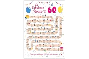 FestySpark Grande Carte Anniversaire 60 Ans Femme et Homme - Idée Cadeau 60 ans Homme et Femme - Decoration Anniversaire 60 ans - Birthday Card 1965 - Carte Original La Fabuleuse Route vers les 60