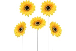 Zerodeko 5Pcs Metal Sunflower Garden Stakes Yellow Daisy Flower Yard Stake Outdoor Plant Pick Pathway Ornament Flower Yard Art Decoration for Halloween Autumn Lawn Yard Patio Decor