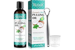 ELBBUB Coconut Pulling Oil - Ayurvedic Mint Oil Pulling Mouthwash with Tongue Scraper | Natural Essential Oils for Fresh Breath, Teeth Whitening & Healthy Gums | Alcohol-Free