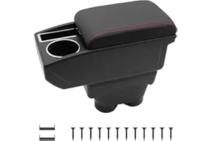 KAERGK Armrest Box for Peugeot 208 2013-2018 Center Console Accessories Leather Armrest Double Layer Storage with Cup Holder Black (Red Line)
