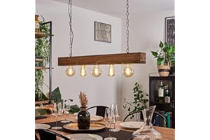 HOFSTEIN Lampa wisząca Berat, drewno/metal w kolorze ciemnobrązowym/czarnym, prostokątna lampa wisząca vintage w stylu industrialnym, 5 x E27, wysokość maks. 120cm, bez żarówek