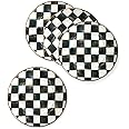 MACKENZIE-CHILDS Enamel Salad and Dessert Plate, Small Plate for a Dessert or Appetizer Dish, 8 Inches, Set of 4, Black-and-White Courtly Check
