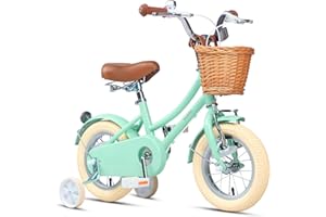 Glerc Little Molly Vélo rétro 12-20" pour enfants de 2 à 13 ans avec panier en osier et roues stabilisatrices/béquille, plusieurs couleurs disponibles