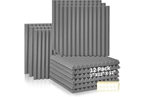 PAAUZOENG Lot de 12 Panneaux de Mousse Acoustique, Mousse Anti bruit Panneaux Acoustiques, ignifuges Autocollante, pour Podcasting, Studios d'enregistrement, Bureaux, adhésif double face, 30 x 30 x 2,5 cm，Gris