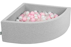 KiddyMoon 90X30cm/200 Bolas Piscina De Bolas ∅ 7Cm para Ninos Cuarto Angular Hecha En La UE, Grisclr:Rosa Clr/Perla/Transparente